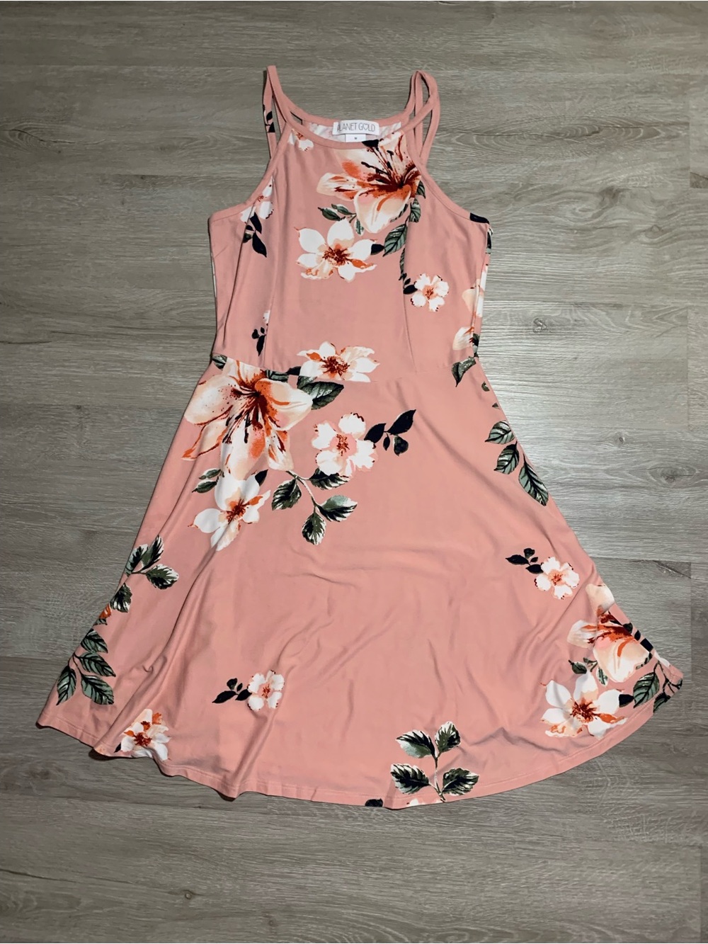 Planet Gold Coral Pink Floral Strappy Mini Dress